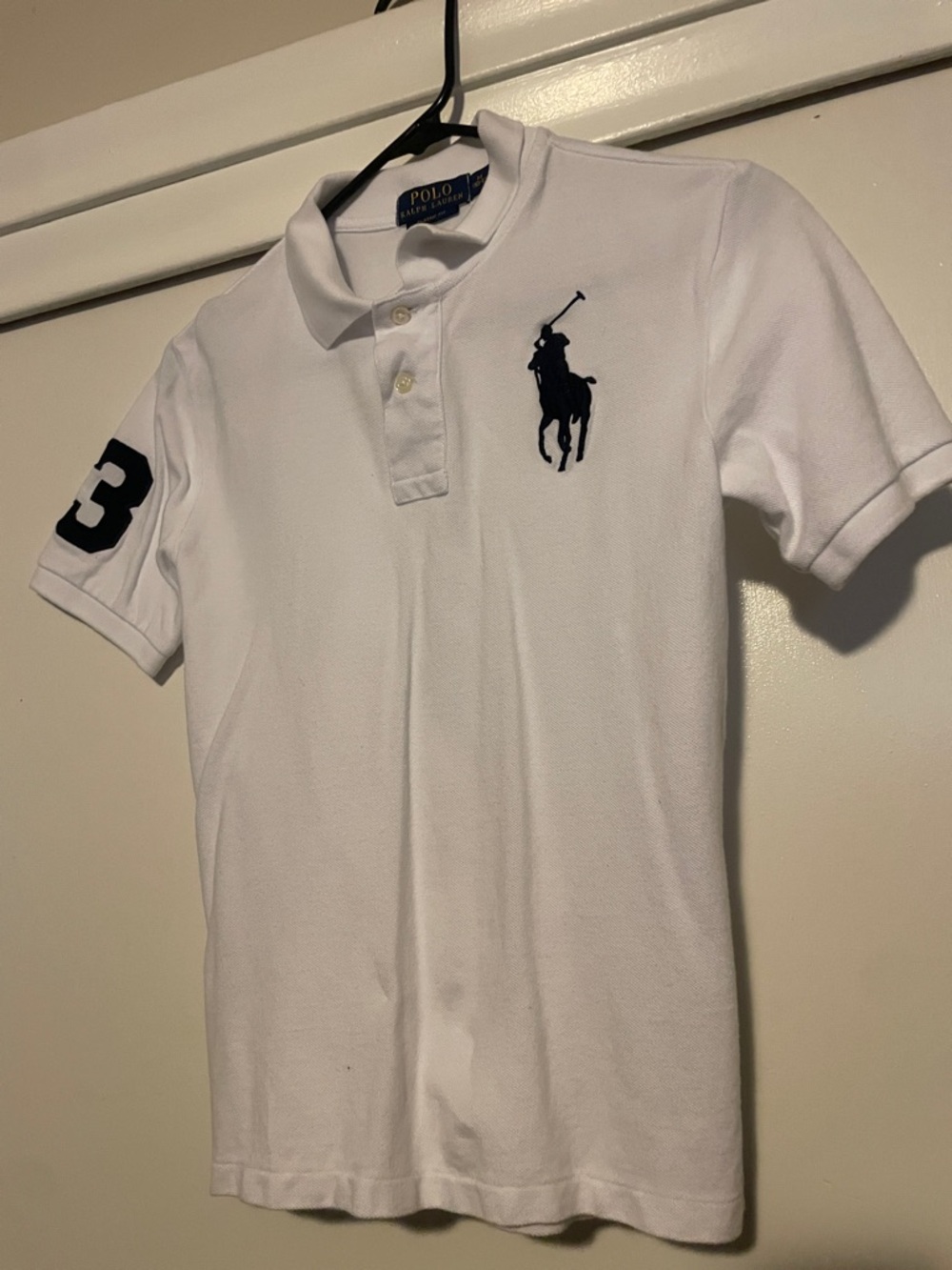 Polo by Ralph Lauren White Polo Shirt with Navy Pony & Sleeve Number